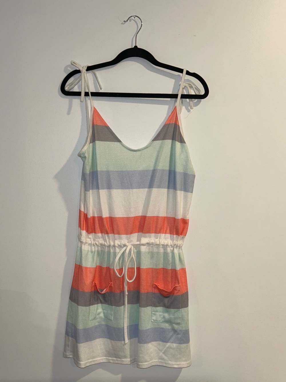 Striped Tie-Shoulder Summer Dress - Coral, Mint, Gray, Blue, White